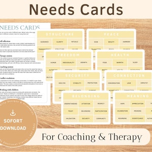 NEEDS CARDS | For Coaching, Therapy, School, Counseling, Social Work, Nonviolent Communication | Human Needs Awareness | INSTANT Download