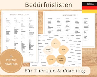 BEDÜRFNISLISTEN DEUTSCH | Für Coaching, Therapie, Schule, Teambuilding uvm. | Digitaler Download zum SOFORT herunterladen