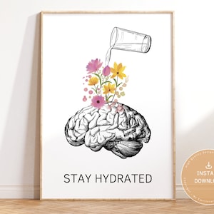 STAY HYDRATED Poster | Gentle Self Care Reminder, Motivational Mental Health Wall Art | drink more water| digital download