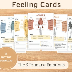 FEELING CARDS “5 Primary Emotions” for Emotional Regulation in Therapy, Coaching, School, Social Work, Counseling etc. | INSTANT Download