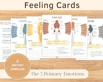 FEELING CARDS “5 Primary Emotions” for Emotional Regulation in Therapy, Coaching, School, Social Work, Counseling etc. | INSTANT Download
