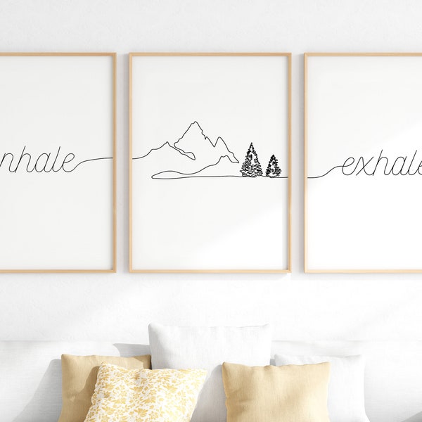 CALMING Wall Art | inhale exhale | Poster Set of 3 | Relaxing Mountain Landscape | Minimalist, Meditation, Yoga Decor | digital download
