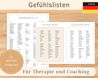 GEFÜHLSLISTEN DEUTSCH | Für Coaching, Therapie, Schule, Teambuilding, Persönlichkeitsentwicklung | Digitaler Download zum SOFORT herunte