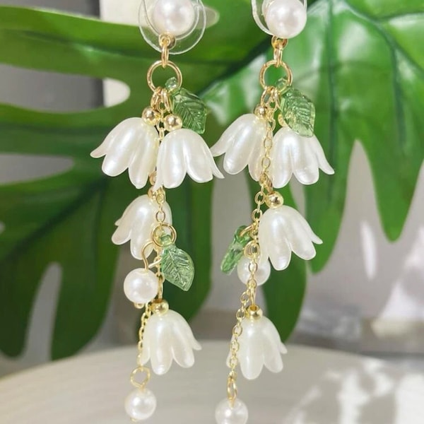 Lily Of The Valley Earrings | Flower Drop Earrings | Pears | Handmade Jewelry