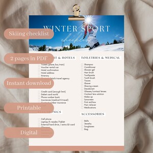Winter sport packing list, checklist, skiing, snowboarding, winter trip, travel, packing, luggage, vacation, PDF, goodnotes, travel gift