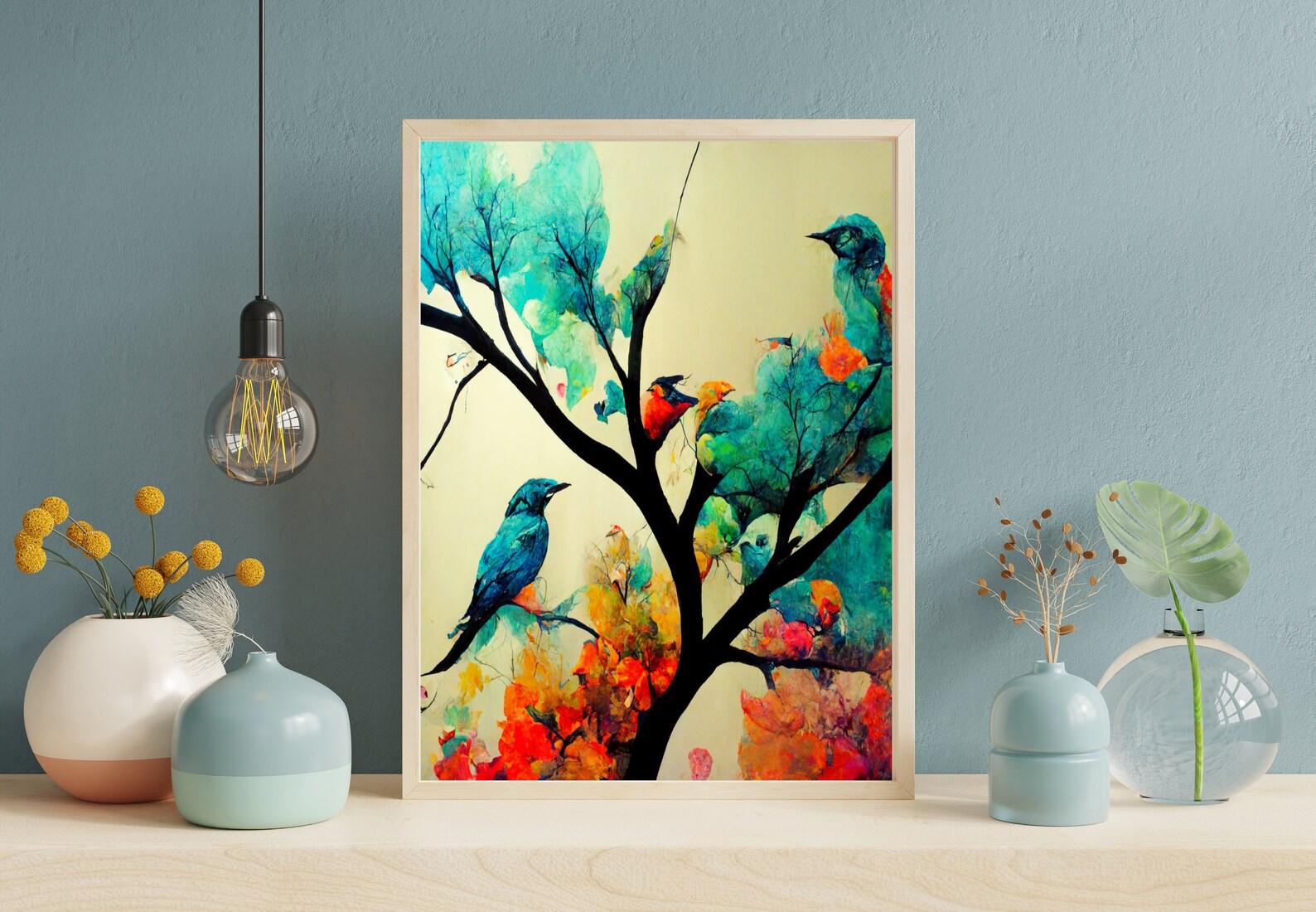 Birds Sitting on a Branch of Tree Watercolor Printable, Artwork ...