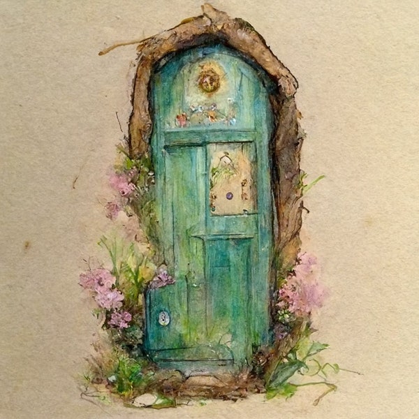 Fairy Door Watercolor Prints- Secret Faerie Garden Decor, Printable Wall Art, Journal Pages, Cottagecore, Instant digital download