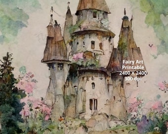 Fairies watercolor clipart- Enchanted Forest Puppy Print ~ Kids illustrations ~ Fairytale Art Ephemera ~ Watercolor fairy instant download