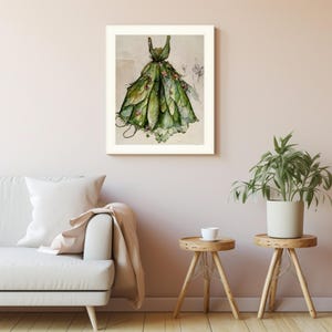 Vestido caprichoso de hojas y flores: un diseño de vestido inspirado en la fantasía en arte digital para amantes de la naturaleza y la estética de las hadas