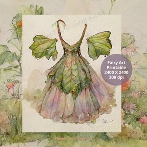 Forest Fairies Clothes watercolor clipart -Enchanted Faerie Kid's Room Decor, Printable Garden Party Dress - Shoes Art - digital download