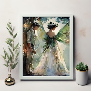 Enchanting Fairy Encounter in a Mystical Forest - Whimsical Watercolor Art for Instant Download