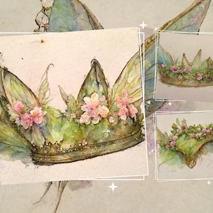 Fee Prinzessin Tiara Kunst, Aquarell Digitaldruck - Zauberwald Garten Kinder Illustrationen - Magisches Märchen Clipart Baum Fee Download