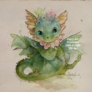 Clipart aquarelle de fées- Forêt enchantée bébé Dragon - illustrations fantastiques pour enfants- Art magique des fées de conte de fées ~ téléchargement numérique instantané