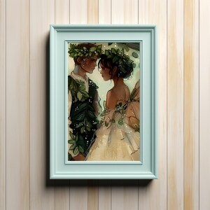 Enchanted Love Ethereal Fairies Embrace in a Mystical Forest - Digital Art for Wall Decor, Printable Art