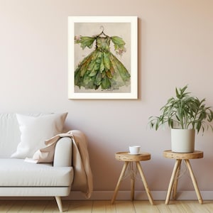 Enchanted Leaf and Flower Dress - A Whimsical Fusion of Nature and Fashion in Dreamy Watercolor Illustration