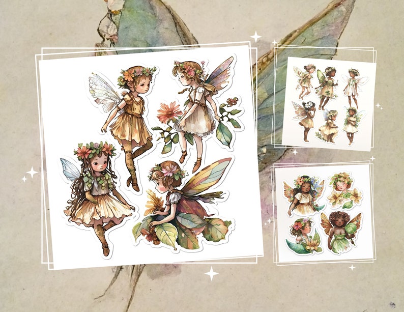 Vintage Fairy Art Printable Stickers, Fairy Clipart, Junk Journal