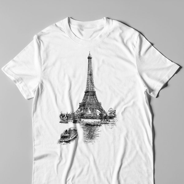 Eiffel Tower Sketch T-Shirt • Artistic Paris Landmark Tee • Stylish Travel Themed Clothing • Unique France Inspired Souvenir Shirt | Eiffel