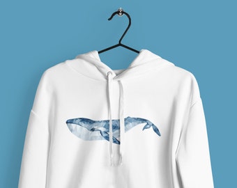 Felpa con cappuccio balena blu, felpa balena, camicia lamantino, felpa con cappuccio estetica Orca, salva gli squali, articoli regalo per gli amanti delle balene, felpa con cappuccio artistica dell'illustrazione