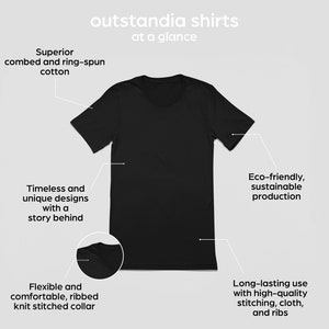May include: A black t-shirt made from superior combed and ring-spun cotton. The shirt features a ribbed knit stitched collar and is designed for long-lasting use with high-quality stitching, cloth, and ribs. The shirt is eco-friendly and made with sustainable production practices.