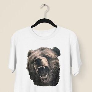 Grizzly Bear Shirt • Brown Bear Head T-Shirt • Geometric Art Animal Print Tee • 100% Cotton