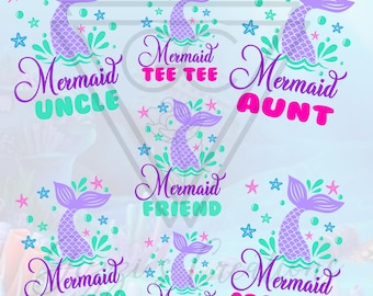 Archivos PNG de camisetas de cumpleaños de sirena, paquete de camisetas familiares, diseños de camisetas de sirena, descarga PNG instantánea, archivo digital.