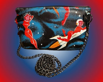 Retro Astronaut Space Pinup Clutch Bag , shoulder bag, crossbody, wristlet