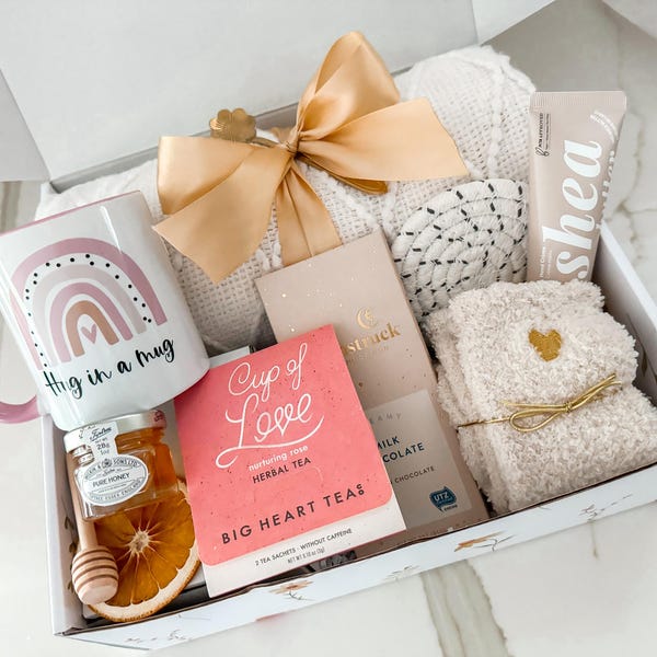 Hug In A Box Care Package with blanket & soy candle  Thinking Of You Gift / Self Care Gift Box / Thank You, Encouragement, Get Well Gift set