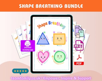 Shape Breathing Exercises Bundle, Kids Mindfulness Activities, Calm Corner Classroom, Breathing Grounding Techniques