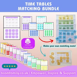 Times Tables Matching Mats, Full Set 1-12 Multiplications, Printable Learning Mats