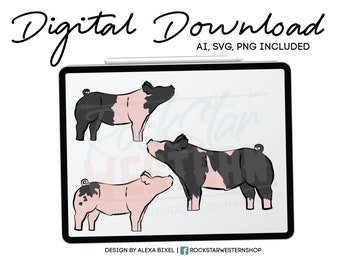 6 Market Pig Art Graphic - Ai - SVG - PNG