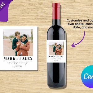 Custom Photo Wine Label | Anniversary Gift | Gift for couples | Personalized Wine Label | Digital Download | Wedding Favor | Wine Gift label