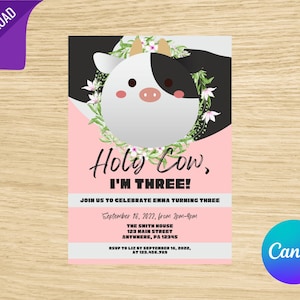 Holy Cow Birthday Invitation, Editable, Instant Download, Any Age, Girl, Cow invite template
