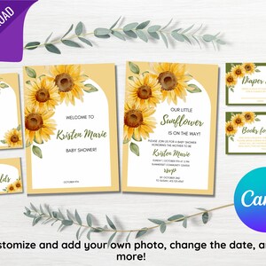 Bearbeitbare Sonnenblumen-Babyparty-Einladungs-Bündel | Rustikale Sonnenblume Baby Shower Invite | Geschlechtsneutrale Sonnenblume Babyparty | Leinwand