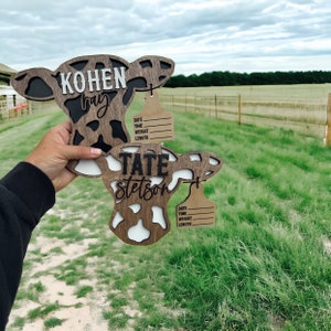 Cow birth stats sign, Wooden name sign, hospital name sign, newborn name sign, baby stats sign, baby hospital sign, baby stats, birth stats