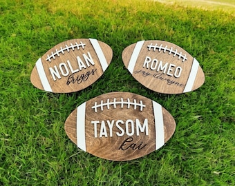 football baby name announcement - newborn photo prop - hospital name sign for baby and newborn - baby shower gift - new mom and dad gift
