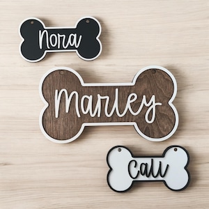Personalized dog bone name sign, wooden dog name tag, dog kennel and crate sign, custom dog room sign, name plaque for dog, pet lover gift