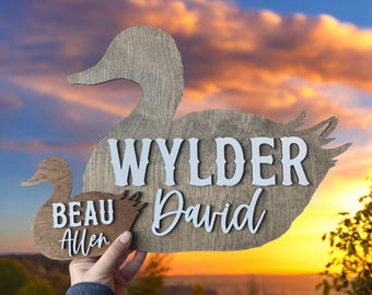 Baby name announcement sign, newborn name sign, duck hunting baby decor, hospital name sign, wooden baby announcement, sign for baby shower