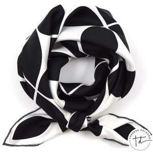 Black White Silk Scarf, New Geometric Print Modern Art Head Scarf 35"x35"