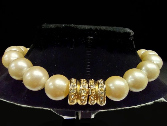 Vintage Simulated Pearls and Diamond Necklace - 1… - image 6