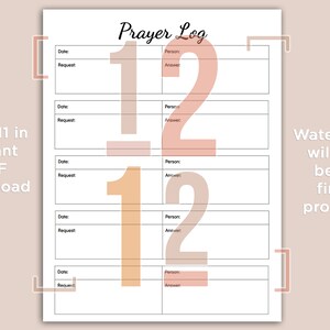 PRINTABLE Prayer Log Template Minimalist Black &amp; White - Etsy