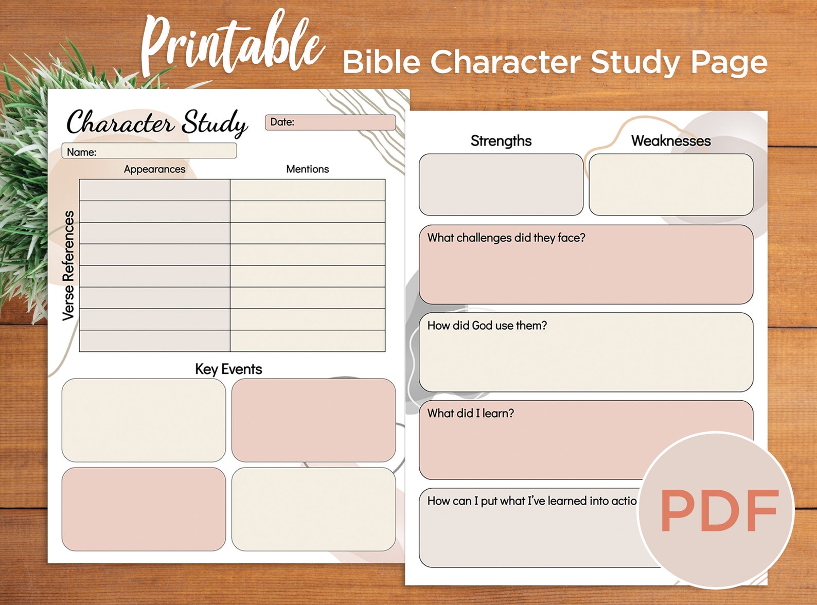 PRINTABLE Bible Character Study Template Abstract Neutral Etsy