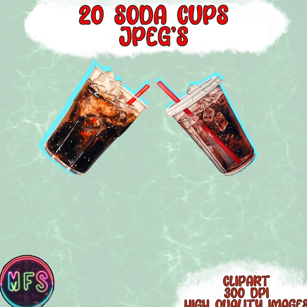 Watercolor Soda Cup Clipart, 20 High Quality JPGs, Instant Digital Download - Card Making, Digital Paper Craft - Soda Cup Clipart