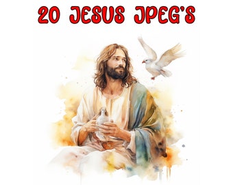 Watercolor  Jesus Clipart, 20 High Quality JPGs, Instant Digital Download - Card Making, Digital Paper Craft - Christianity Clipart