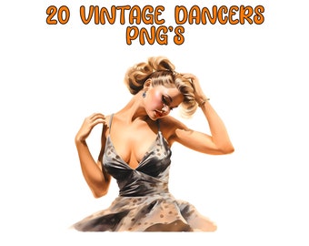 Watercolor Vintage Dancer Girl Clipart , 20 High Quality PNGs, Instant Digital Download - Card Making - Pin Up Girls Clipart