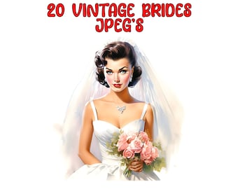 Aquarelle vintage 50's Bride Clipart , 20 JPG de haute qualité, téléchargement numérique instantané - Fabrication de cartes Digital Paper Craft - Pin Up Clipart