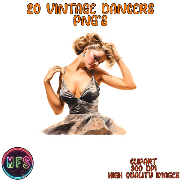 Watercolor Vintage Dancer Girl Clipart , 20 High Quality PNGs, Instant Digital Download - Card Making - Pin Up Girls Clipart