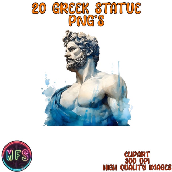 Watercolor Greek Statue Clipart, 20 High Quality PNG's, Instant Digital Download- Card Making, Digital Paper Craft - Philosopher Clipart