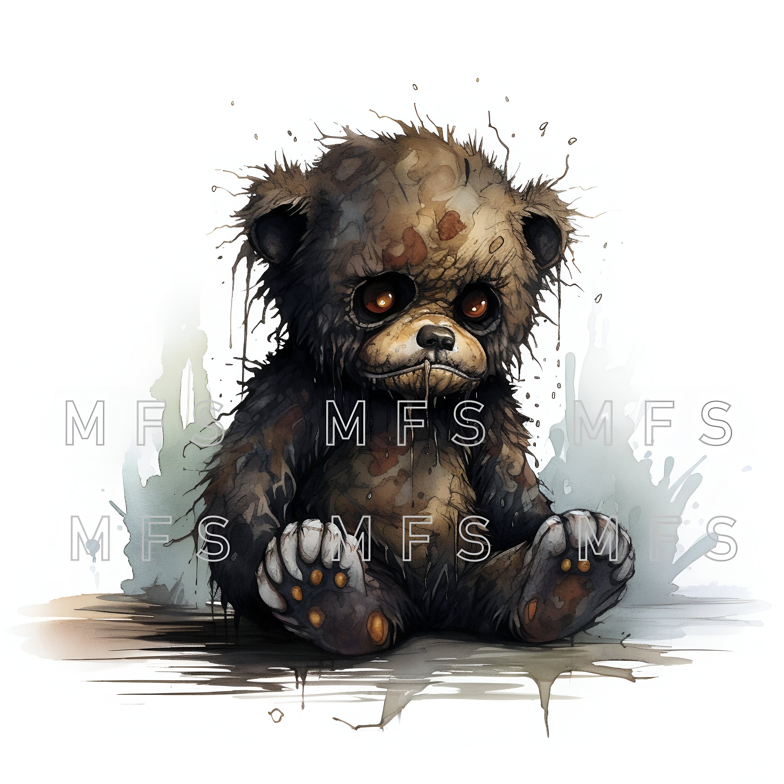 Watercolor Scary Teddy Bear Clipart 20 High Quality Jpgs Etsy