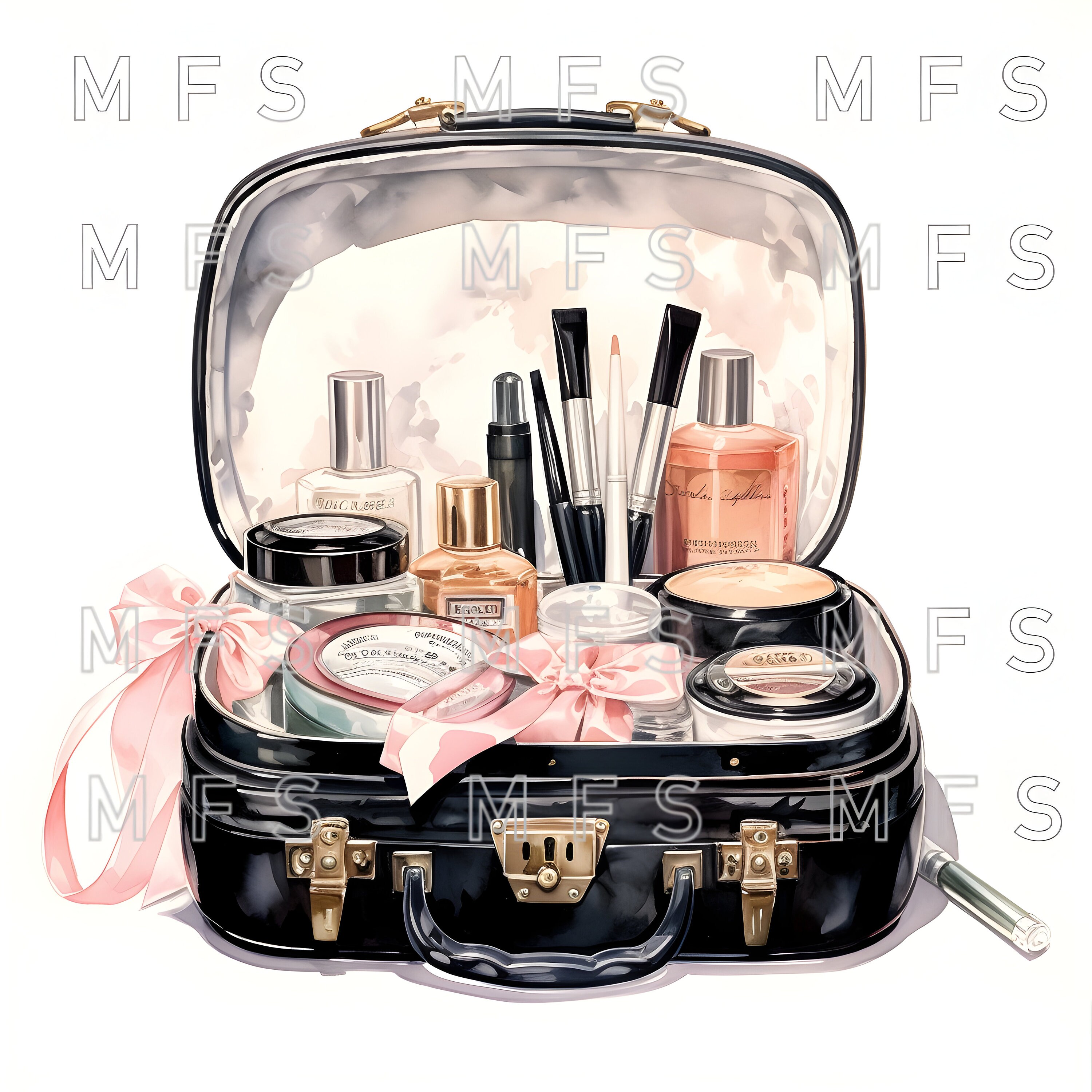 Watercolor Vintage Makeup Bag Clipart, 20 High Quality Jpgs, Instant