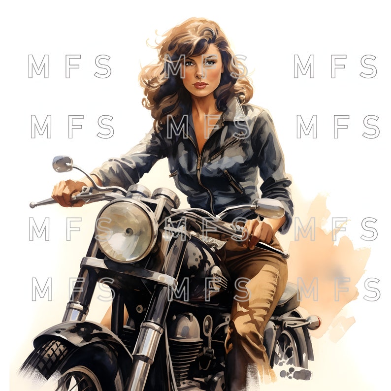 Aquarelle Biker Girl Clipart, 20 PNG de haute qualité, téléchargement numérique instantané fabrication de cartes, artisanat en papier numérique Pin Up Girls Clipart image 7